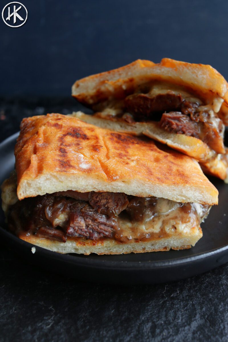 Osso bucco sandwich on a plate