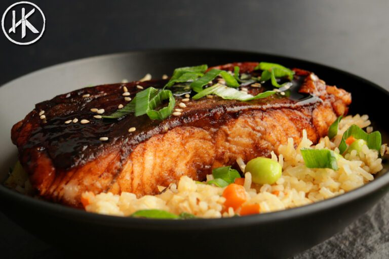 Salmon teriyaki with fried rice