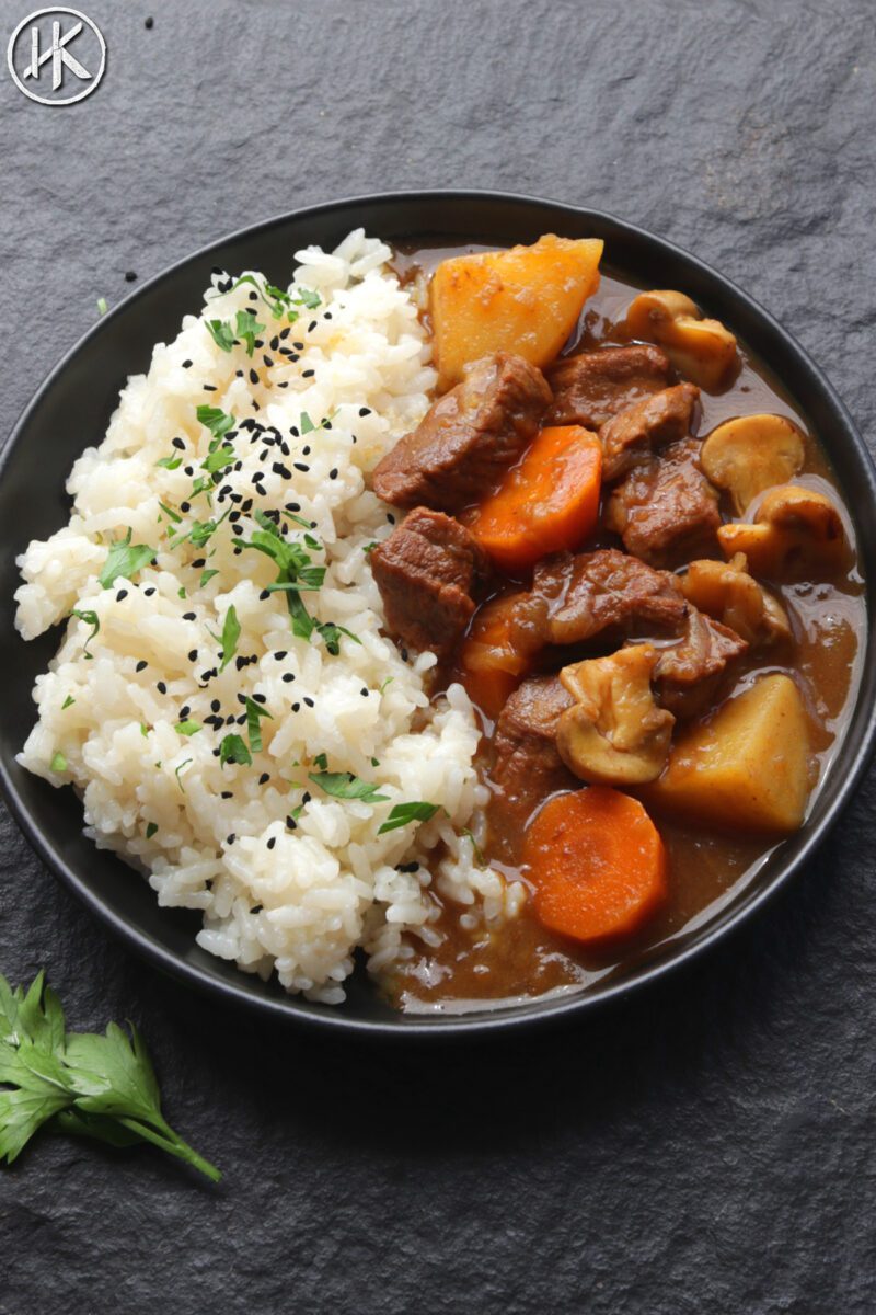 Japanese beef curry with rice in a bowl