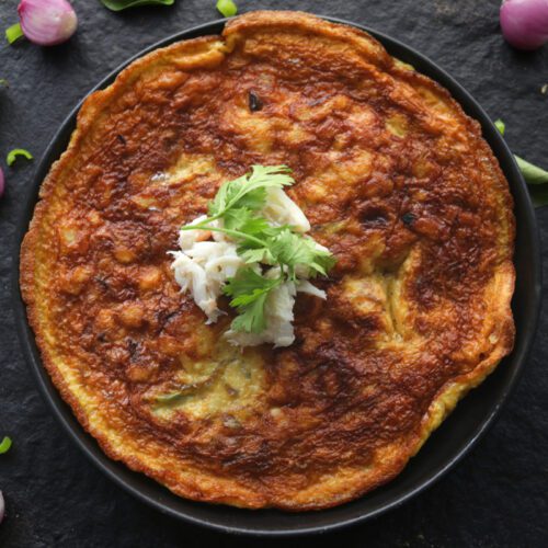 Nandu crab omelet on a plate.